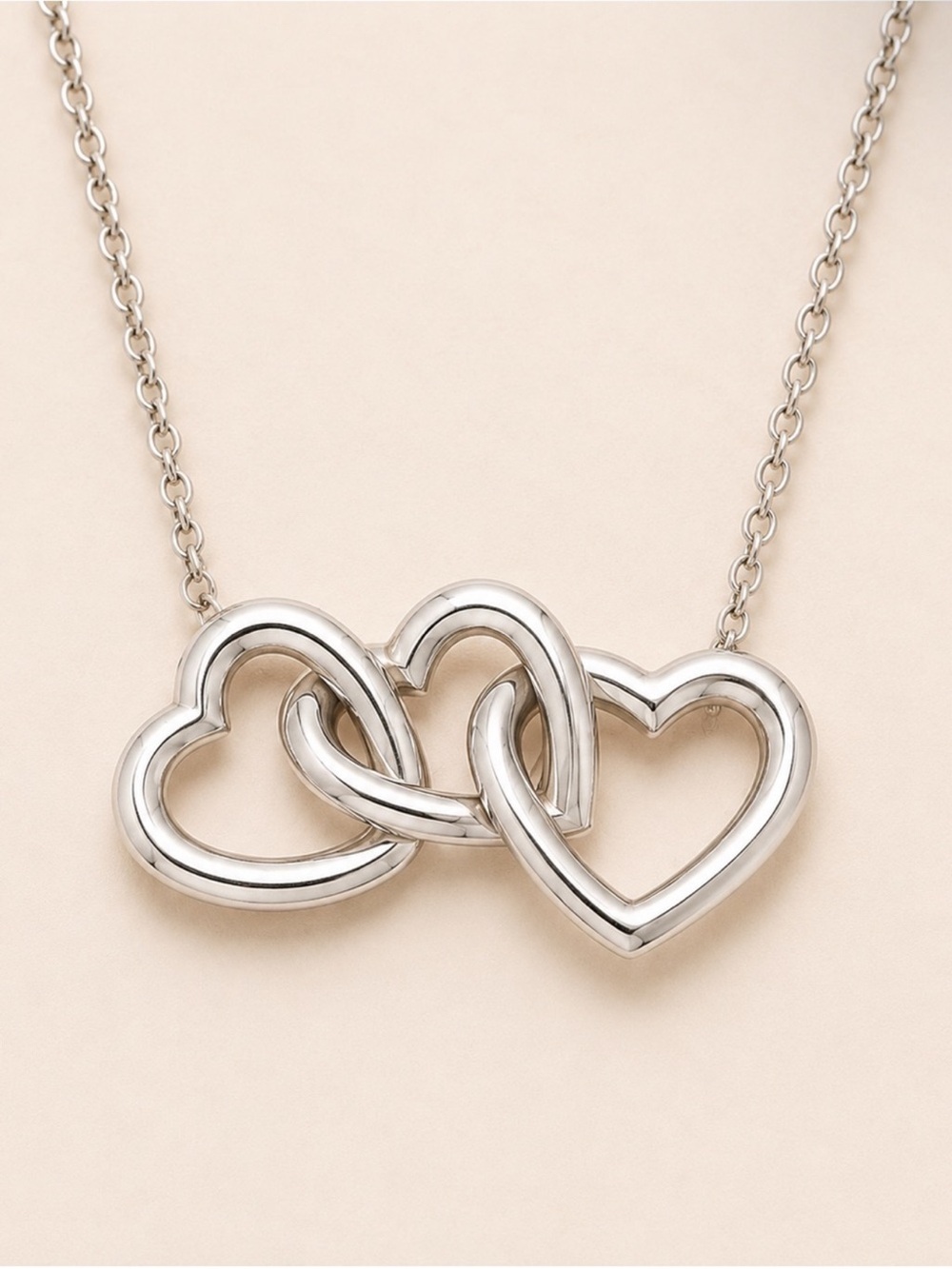 Tiffany & Co Sterling Silver Triple Open Heart Necklace 16” EUC